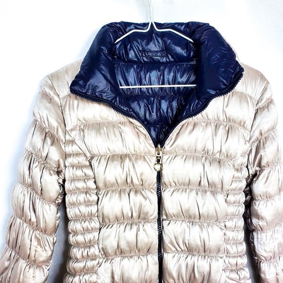 Reversible Laundry by Shelli Segal Navy Blue/White Silver Puffer Jacket - Picture 11 of 12